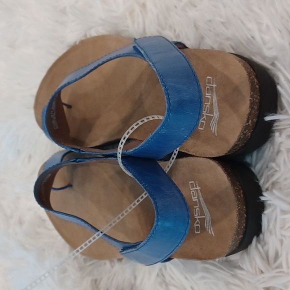 Dansko Reece Waxy Burnished Blue Leather Sandals Cork Footbed NEW SZ EU 40 - Picture 12 of 16